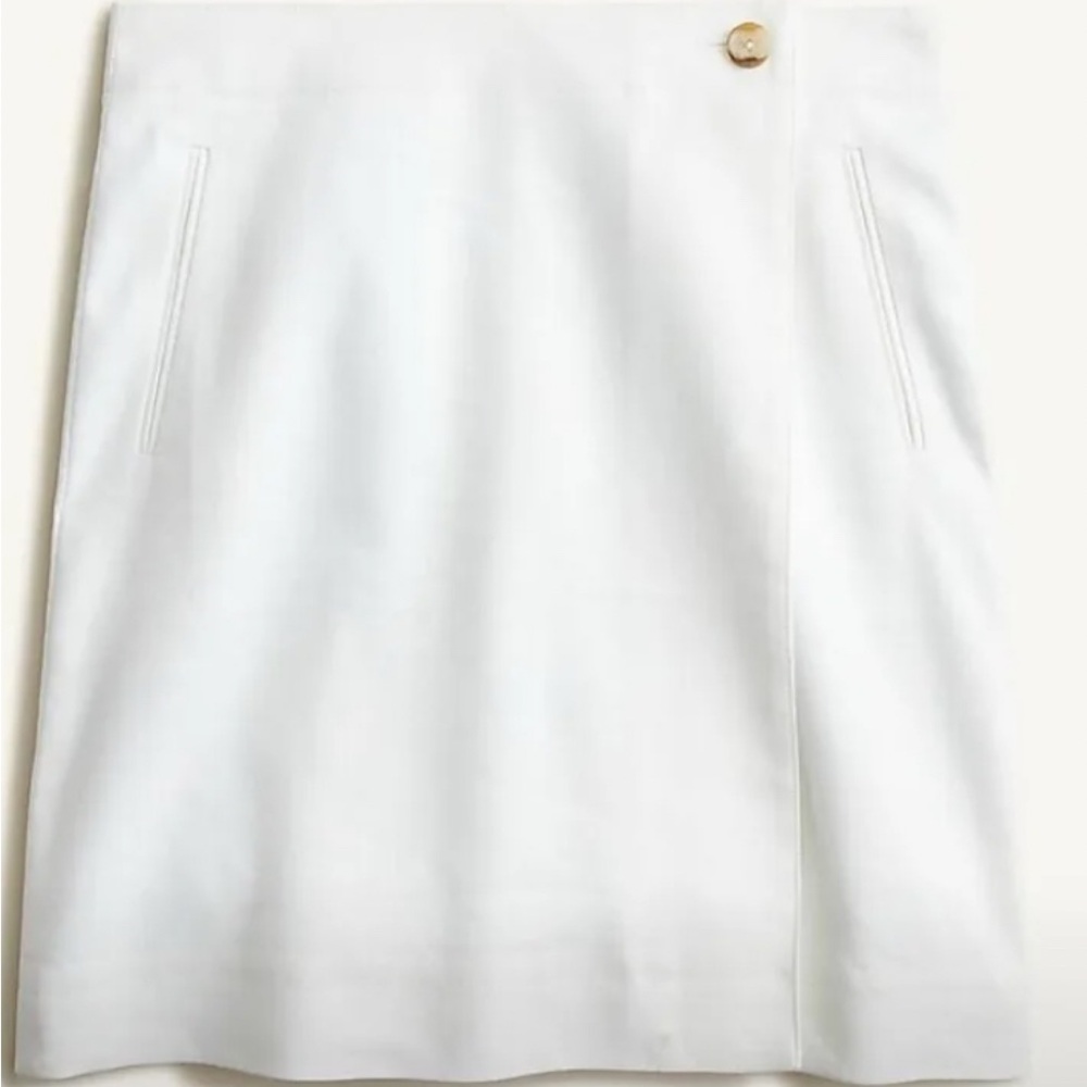 J. Crew White Linene Wrap Mini Skirt with Button Detail